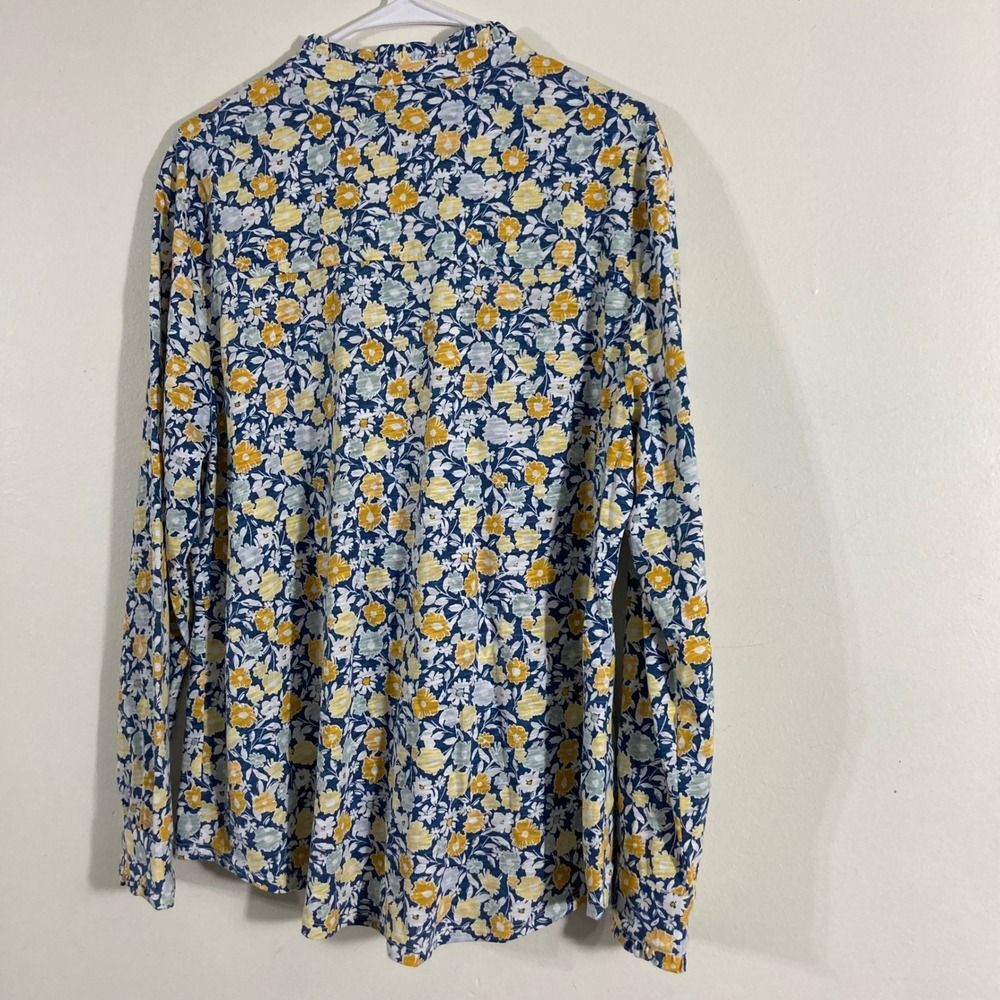 Croft & Barrow Floral Button Down Shirt Womens Large Blue Yellow Ruffle - Picture 7 of 7